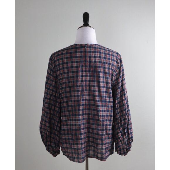 J. MCLAUGHLIN $178 Tartan Plaid Seer Sucker Textured Cotton Top Size Medium - Picture 4 of 6